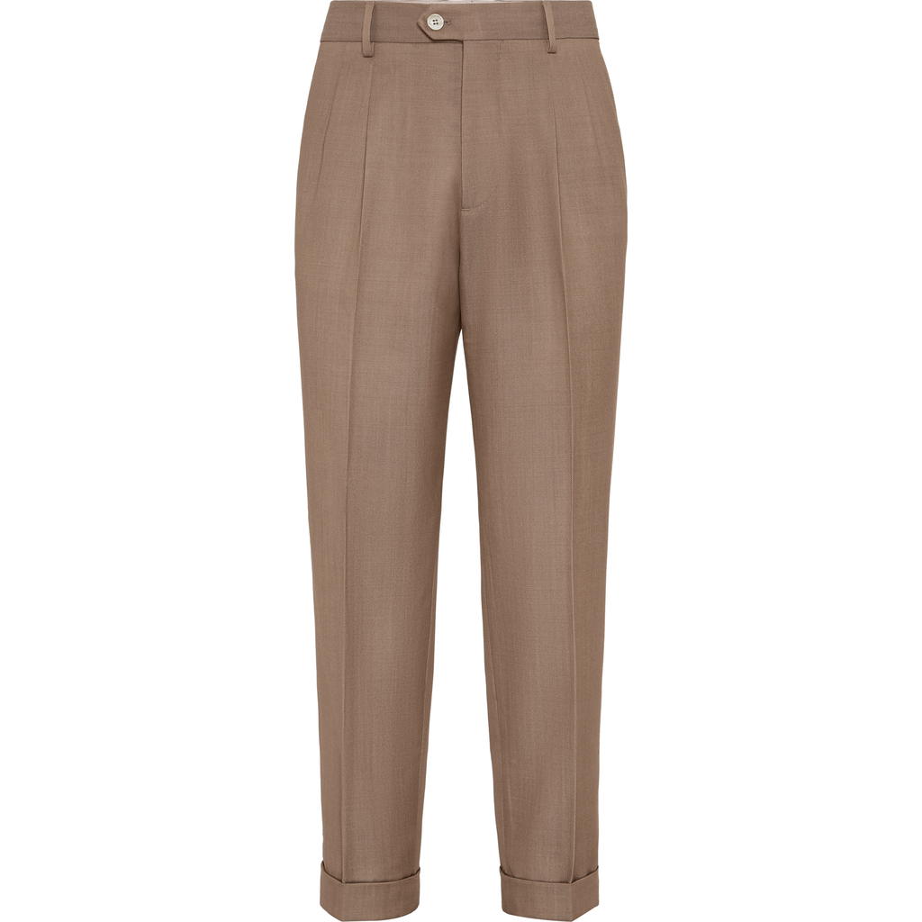 Brunello Cucinelli Pleated Wool Trousers In Brown