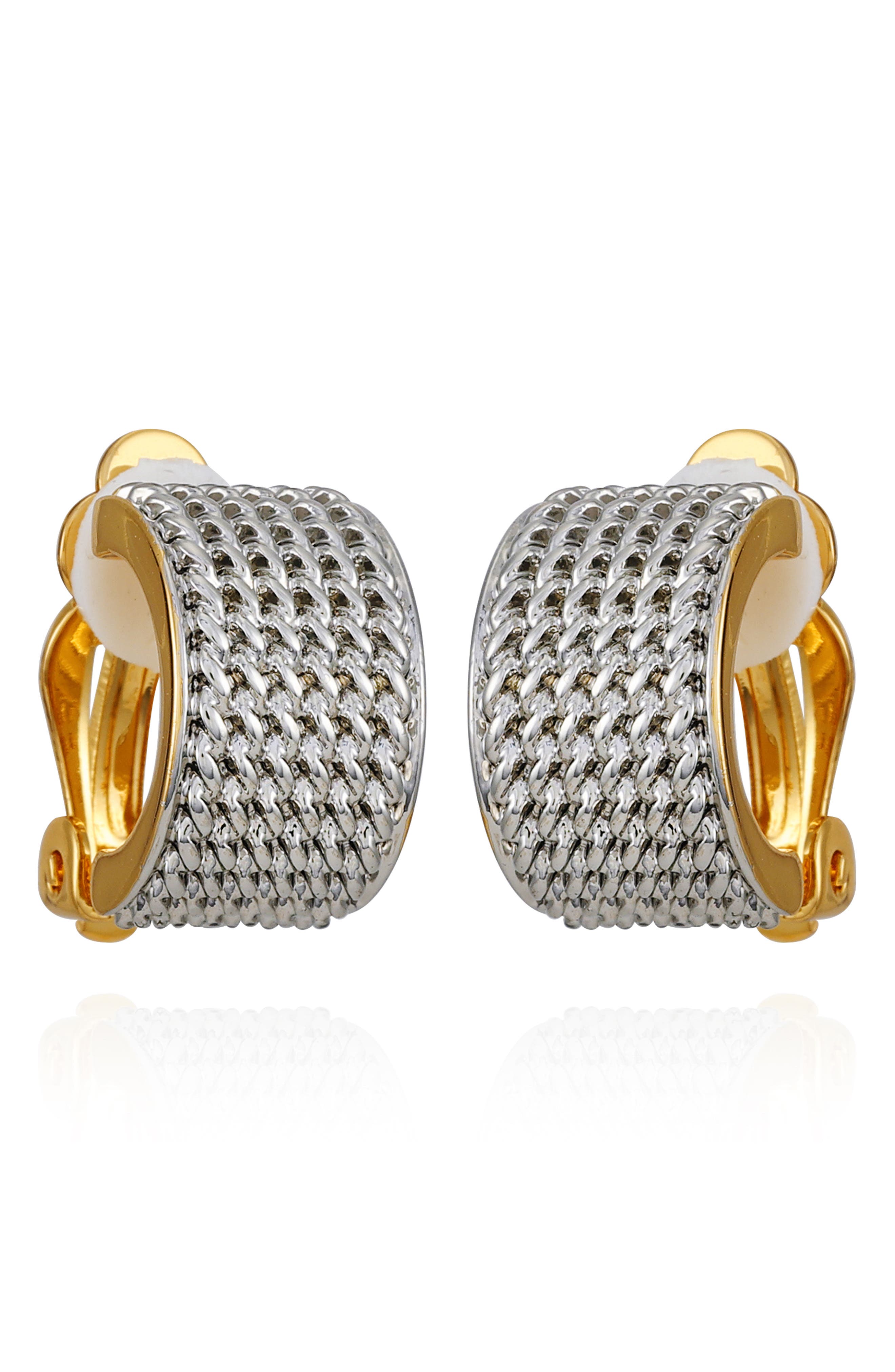 T Tahari Textured Two-Tone Clip-On Earrings