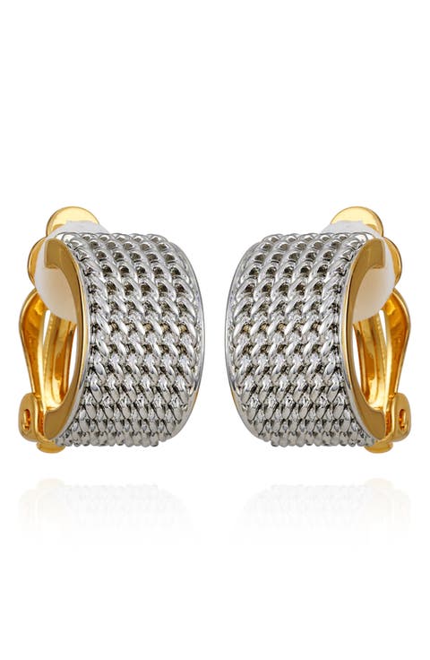 Textured Two-Tone Clip-On Earrings