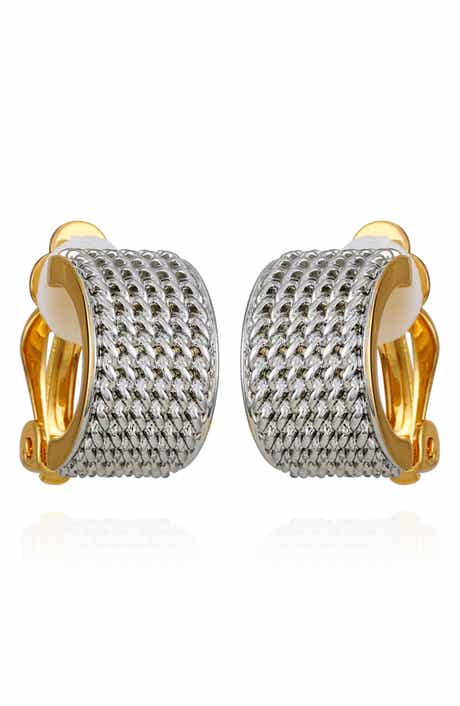 T Tahari Textured Two-Tone Clip-On Earrings