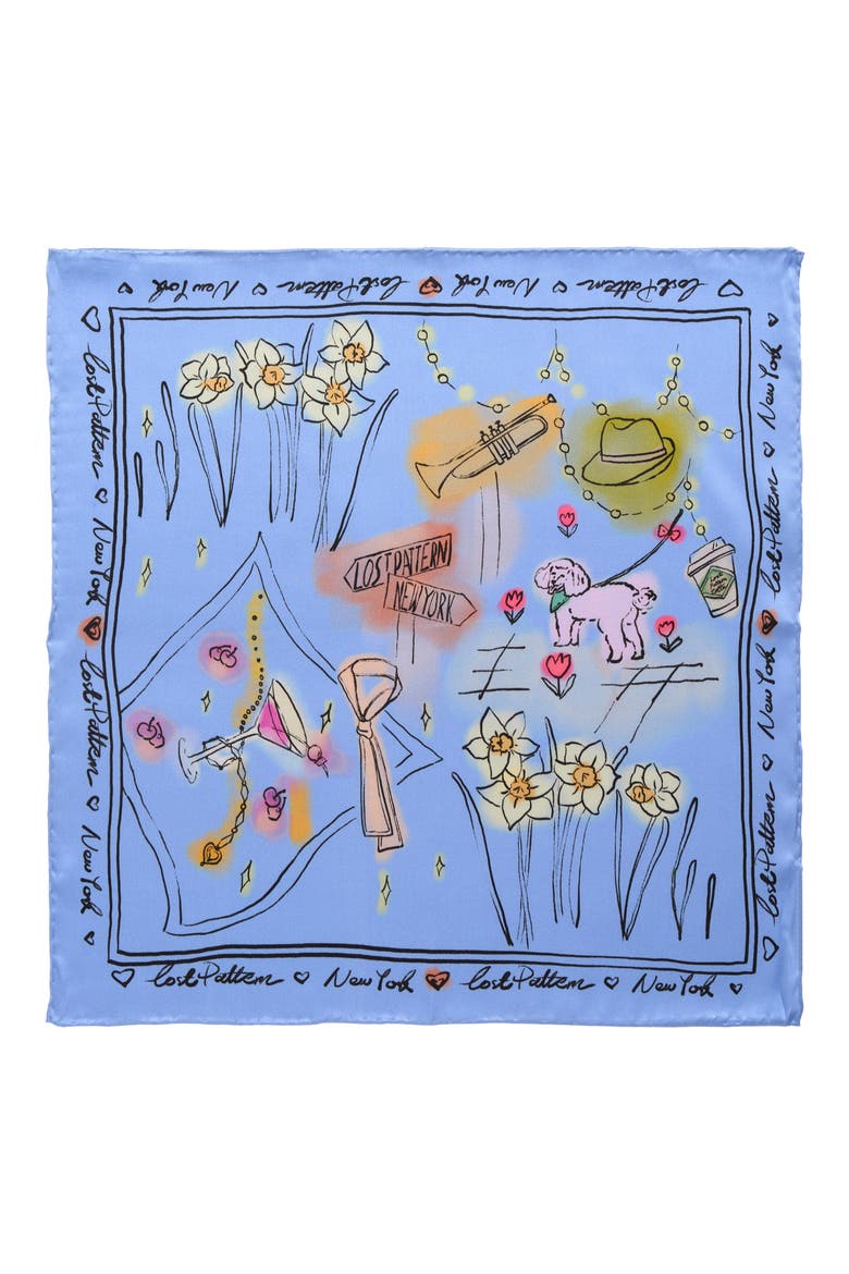 NYC in Sketches Silk Pocket Square, Alternate, color, BLUE