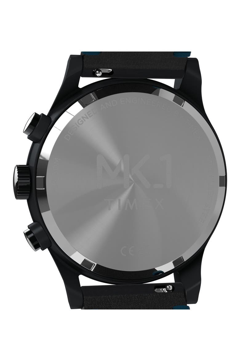 MK1 Chronograph Leather Strap Watch, 40mm, Alternate, color, BLACK/ BLUE