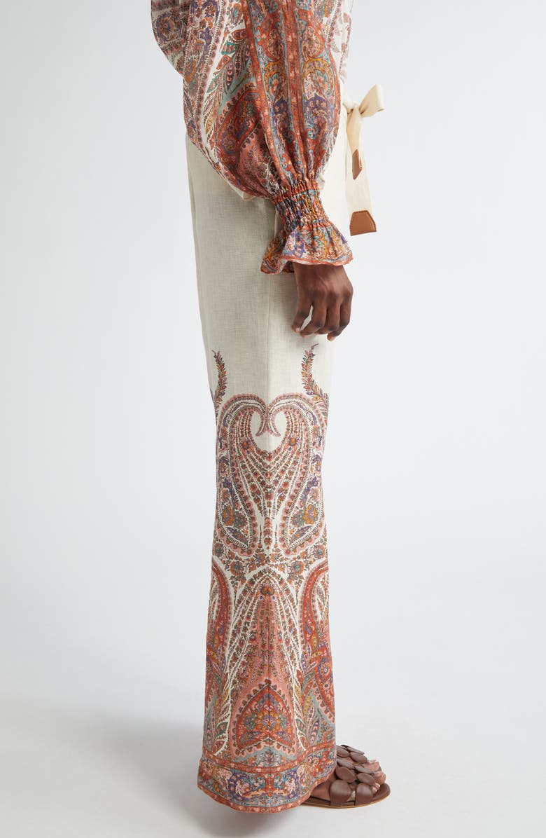 Zimmermann Rhiannon Paisley Print Belted Linen Flare Pants, Alternate, color, Cream Paisley