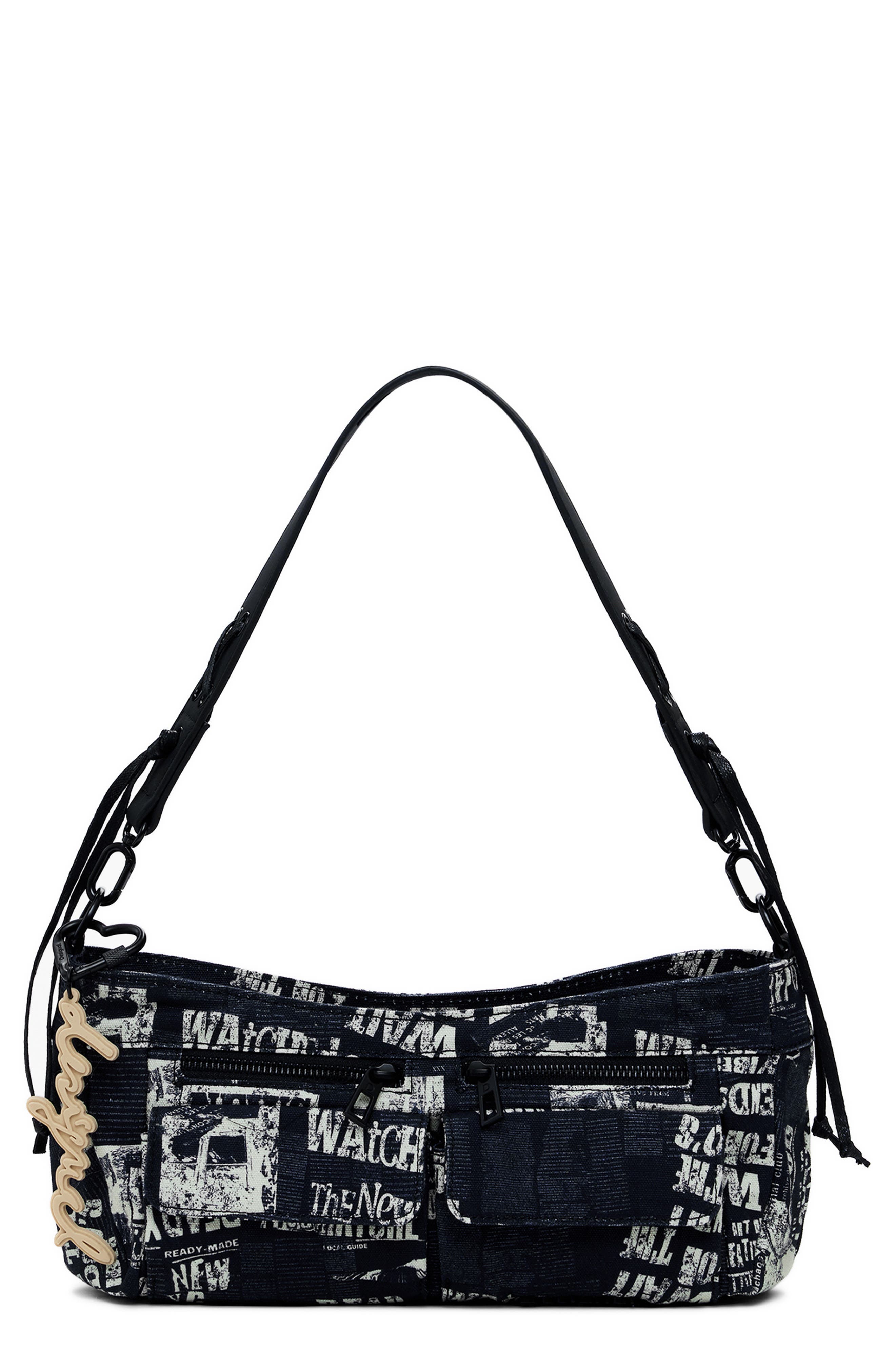 Desigual Cotton Canvas Shoulder Bag, Main, color, Black