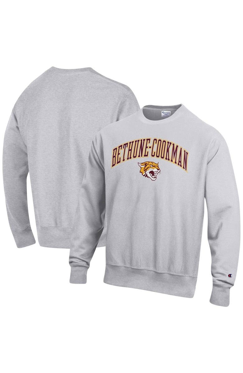 Champion Men's Champion Heathered Gray Bethune-Cookman Wildcats Arch Over Logo Reverse Weave Pullover Sweatshirt, Main, color, 