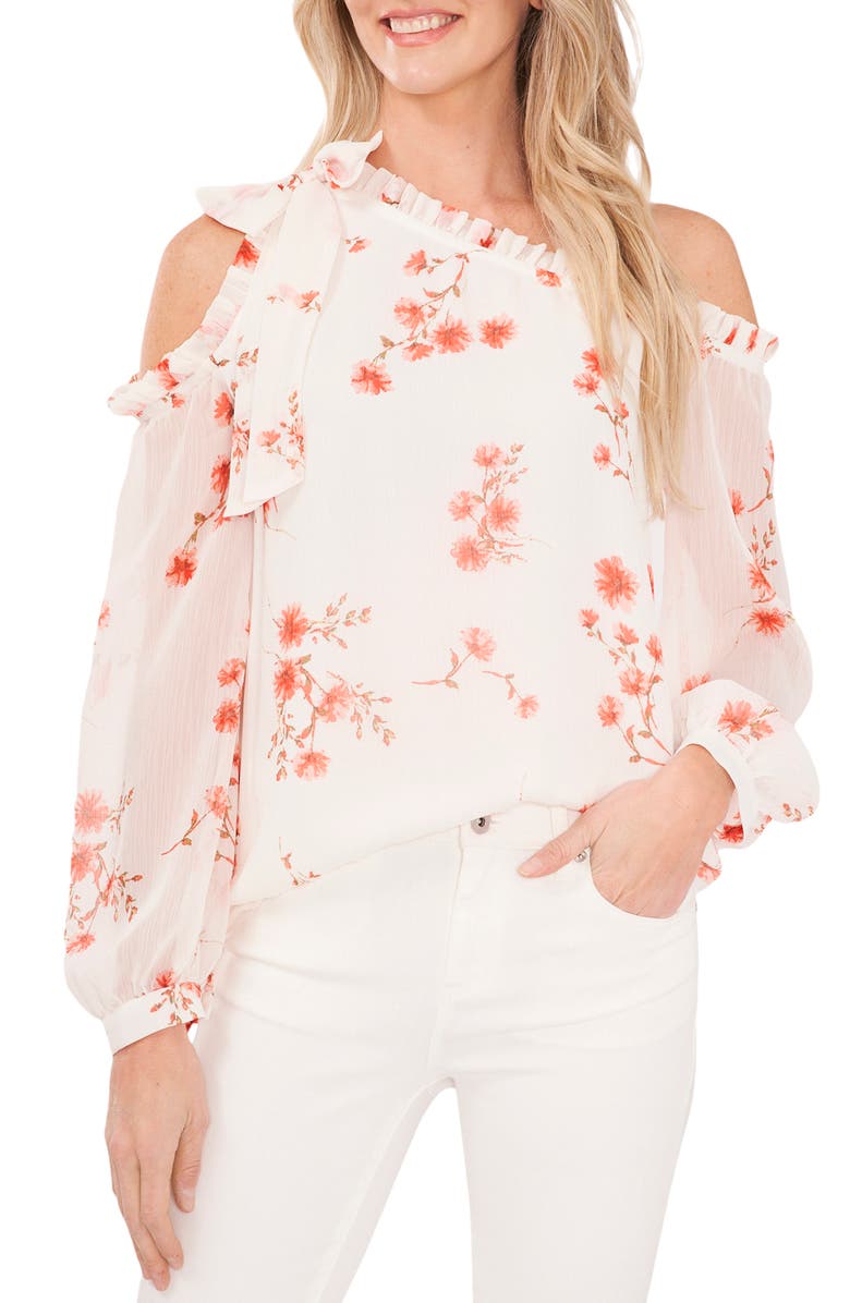 CeCe Cold Shoulder Bow Blouse, Main, color, 