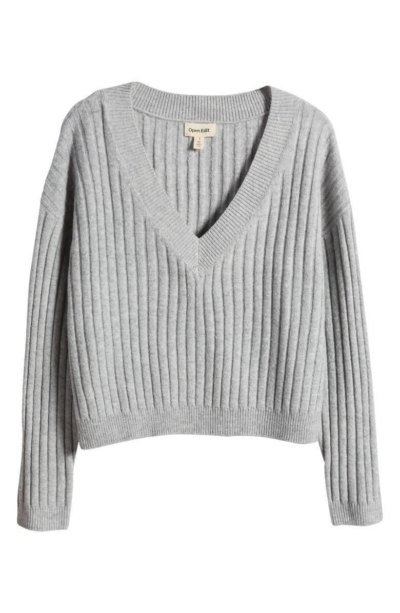 Open Edit V-Neck Rib Sweater, Alternate, color, 