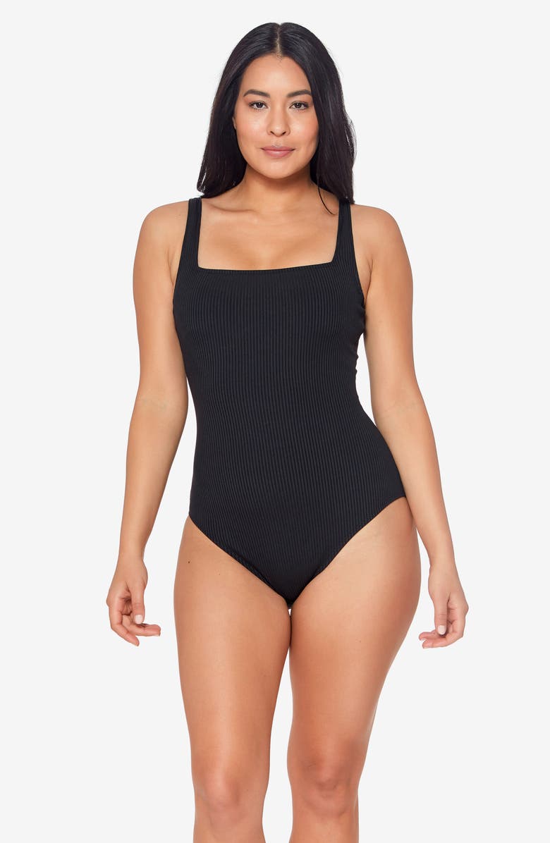 BLEU by Rod Beattie Walk Line Square Neck Underwire One-Piece Swimsuit, Alternate, color, 