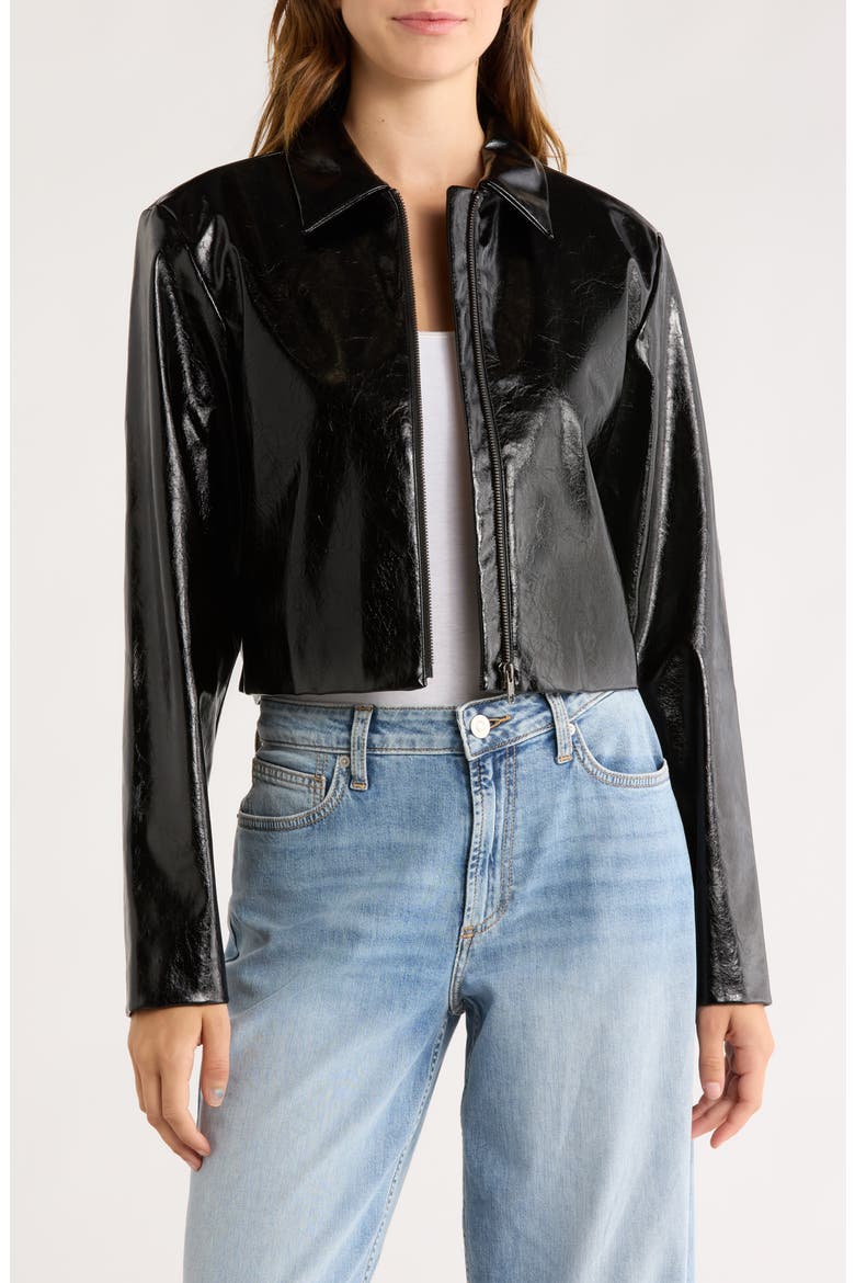 Faux Leather Crop Jacket, Main, color, BLACK