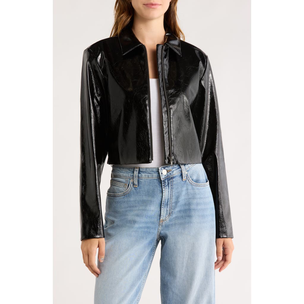 Leith Faux Leather Crop Jacket In Black
