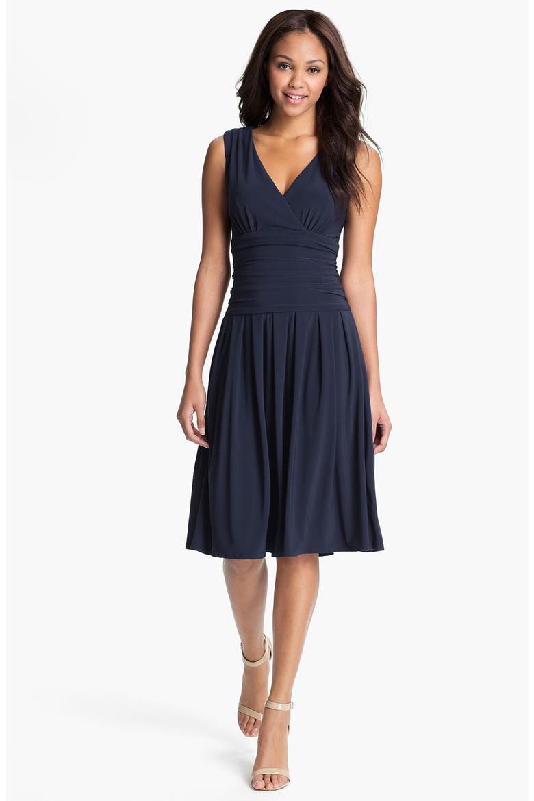 Sleeveless Ruched Matte Jersey Dress, Main, color, NAVY