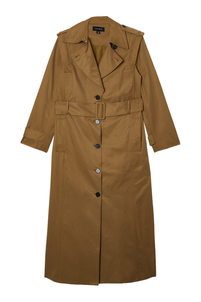 Strong Shoulder Belted Maxi Trench Coat, Alternate, color, Olive