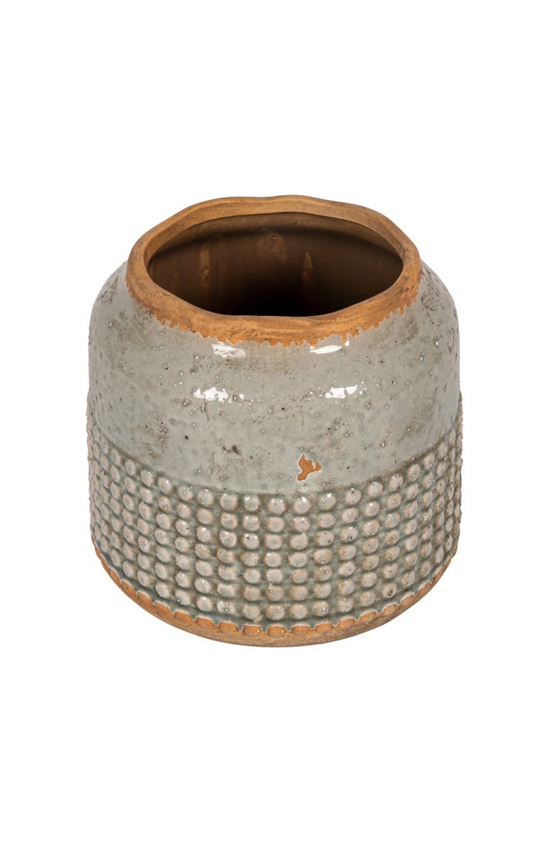 Storied Home Round Terra-cotta Hobnail Planter Vase with Heavily Distressed Finish, Grey, Main, color, Gray