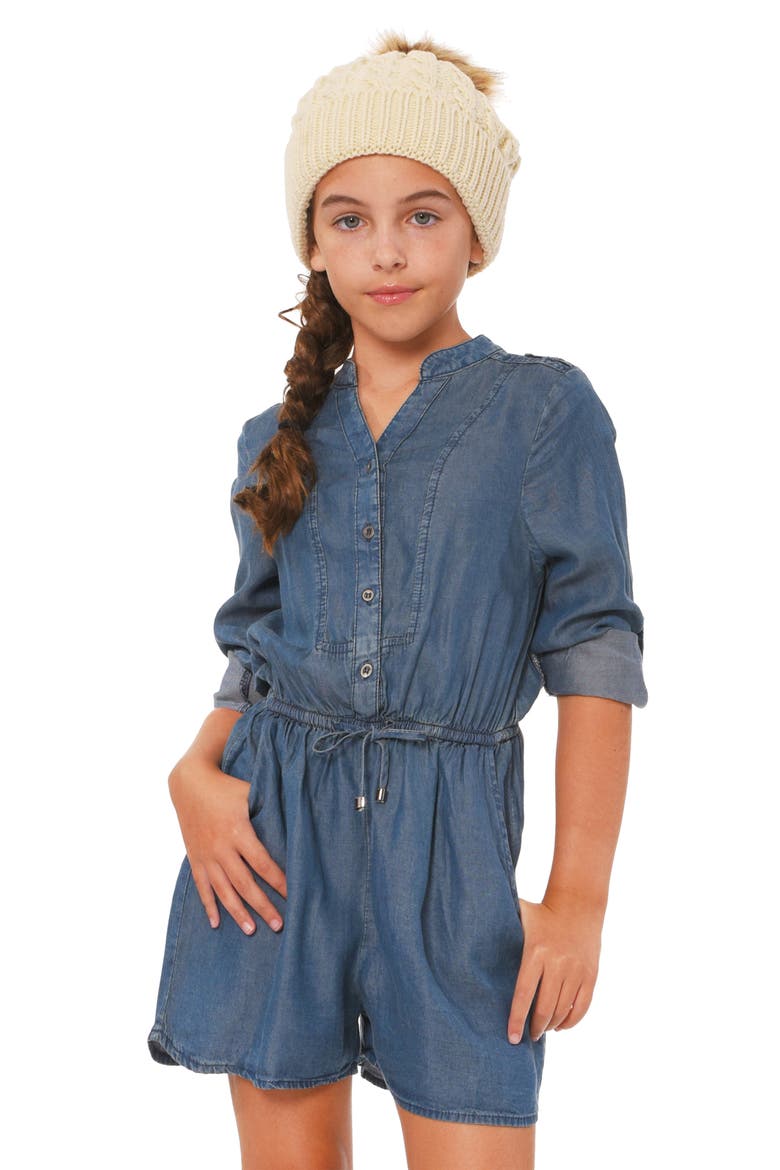 Kids' Soft Denim Romper, Alternate, color, DENIM
