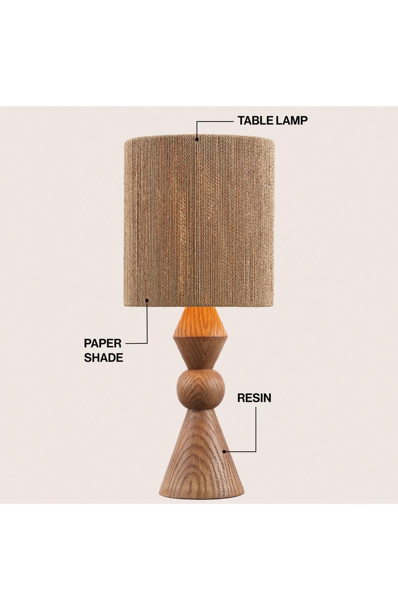 JONATHAN Y Orbic Taper Cottage Resin/Metal LED Table Lamp with Paper Rope Shade, Alternate, color, Brown Wood Finish