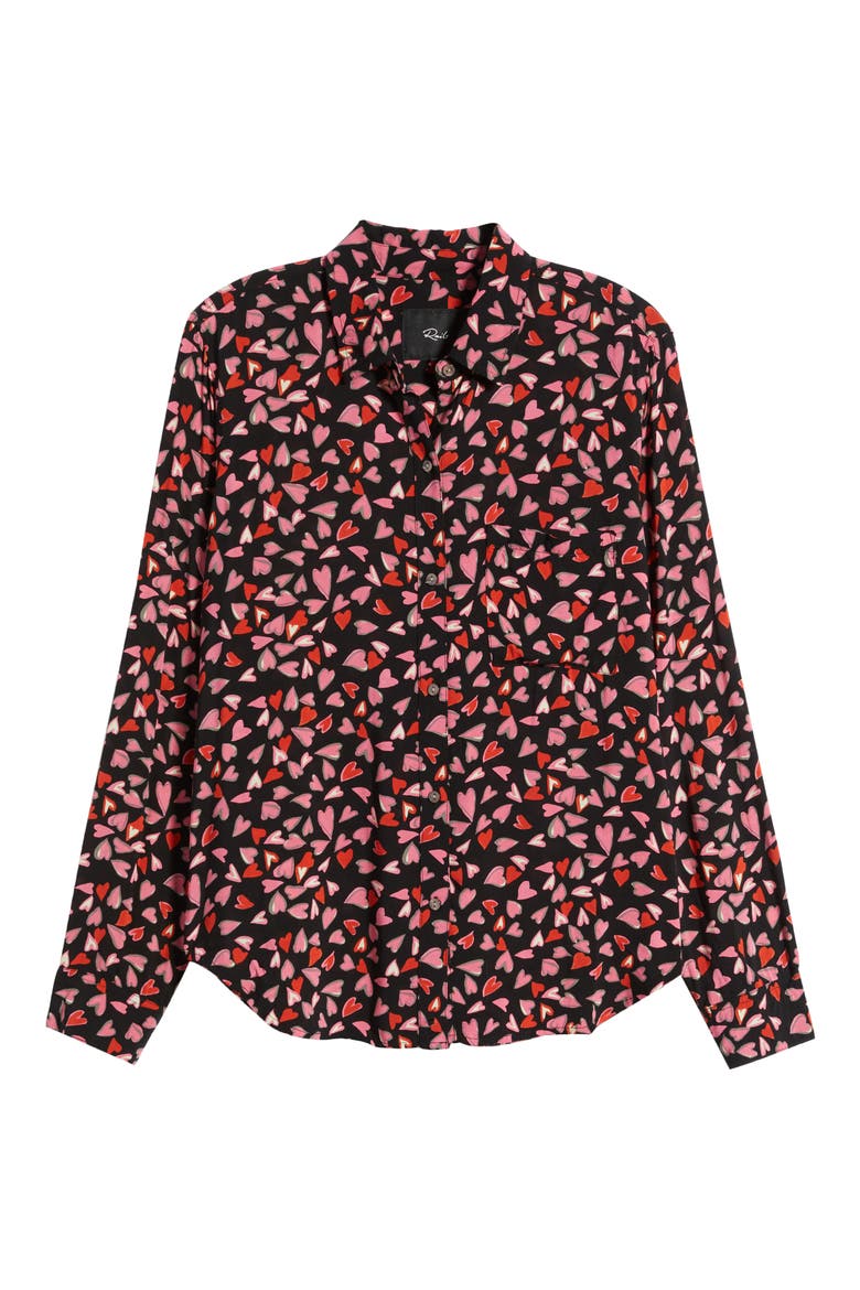 Josephine Heart Print Button-Up Shirt, Alternate, color, LOVE STRUCK