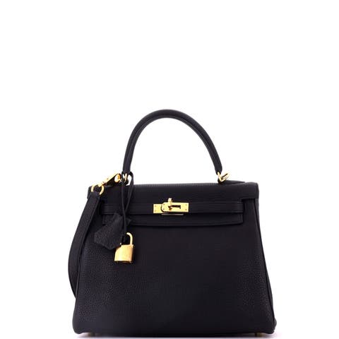 Kelly Handbag Black Togo with Gold Hardware 25