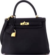 Pre-Owned Hermes Kelly Handbag Black Togo with Gold Hardware 25