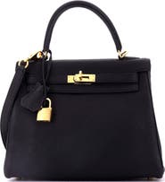 Pre-Owned Hermes Kelly Handbag Black Togo with Gold Hardware 25