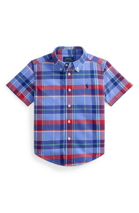 Kids' Classic Plaid Short Sleeve Cotton Button-Down Shirt (Toddler & Little Kid)