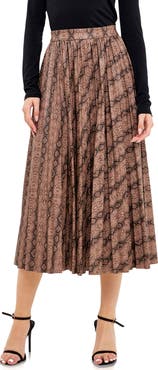 Endless Rose Snakeskin Print Pleated Midi Skirt