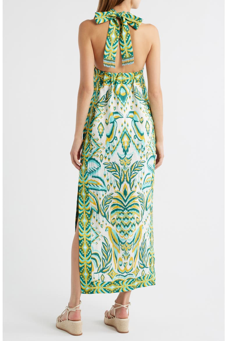 Tropical Tapestry Halter Linen Maxi Sundress, Alternate, color, OFF-WHITE