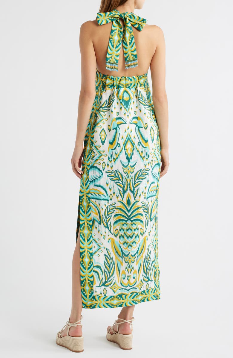 FARM Rio Tropical Tapestry Halter Linen Maxi Sundress, Alternate, color, Off-White