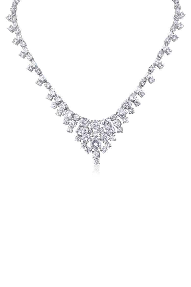 Round Cubic Zirconia Graduated Drop Necklace, Main, color, SILVER