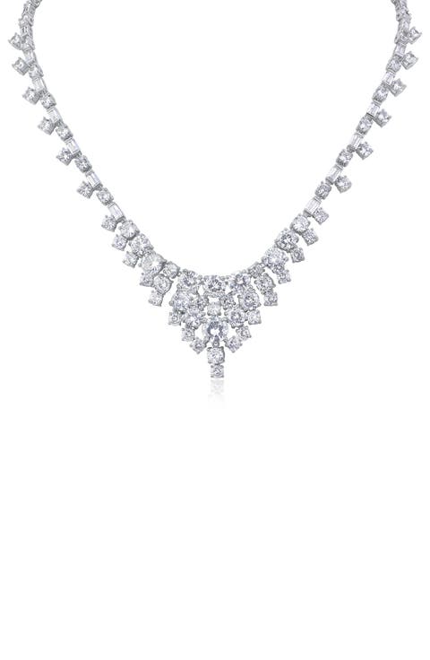 Round Cubic Zirconia Graduated Drop Necklace