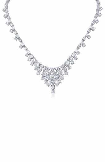 Round Cubic Zirconia Graduated Drop Necklace