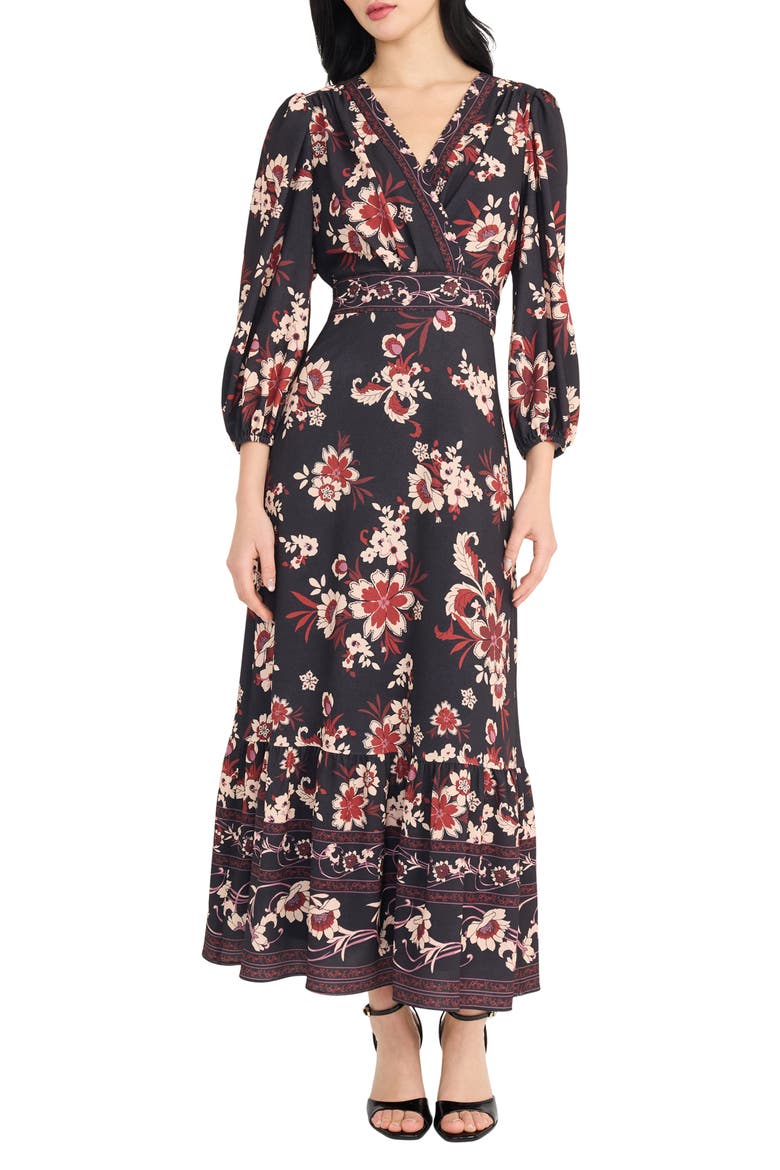 Floral Tiered Maxi Dress, Main, color, BLACK/ LIGHT RUST