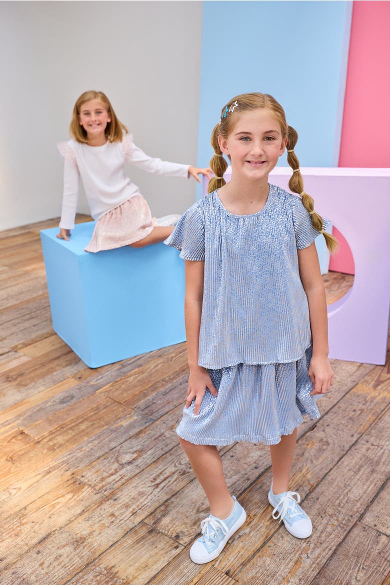 Kids' Metallic Crinkle Top, Alternate, color, Blue Crinkle Stars