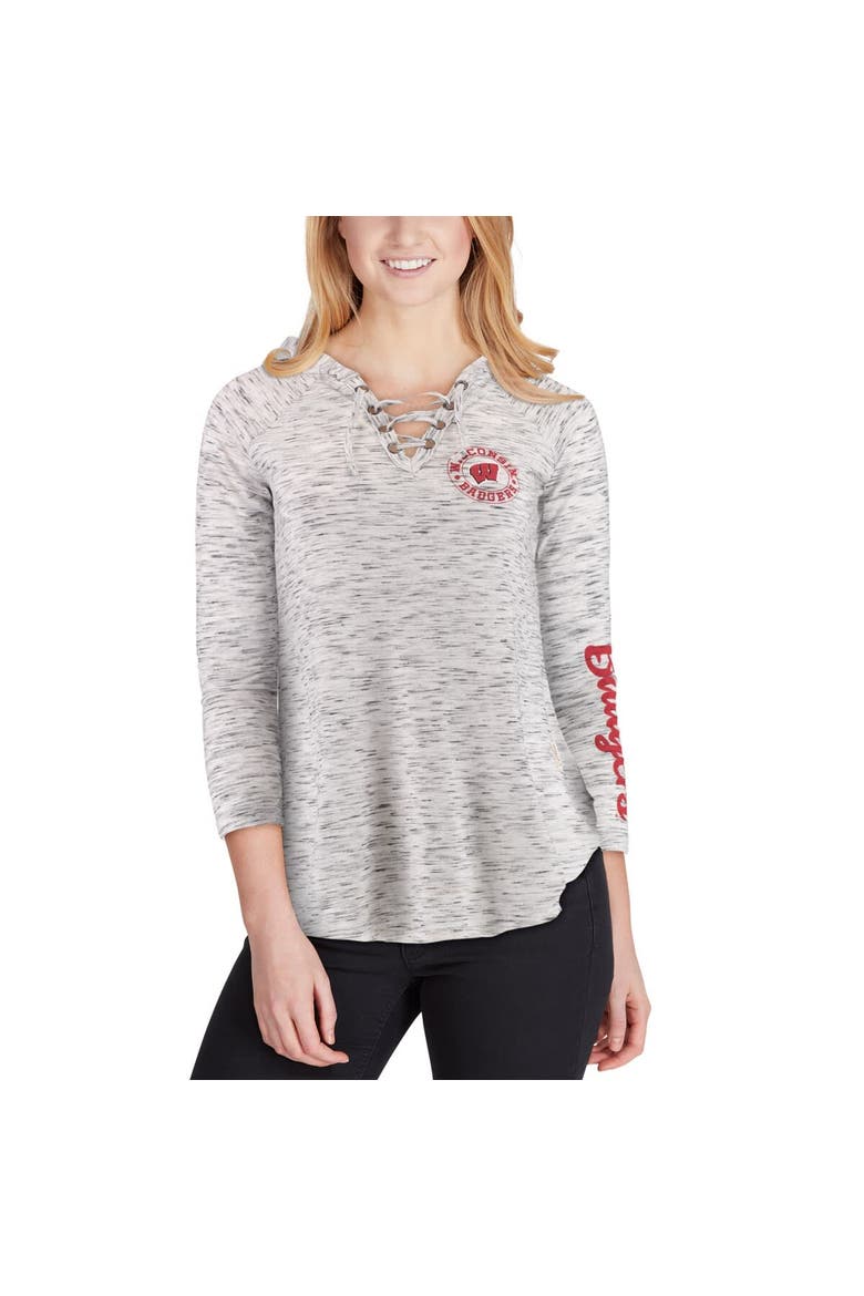 Women's Pressbox Gray Wisconsin Badgers Space Dye Lace-Up V-Neck Long Sleeve T-Shirt, Alternate, color, Gray