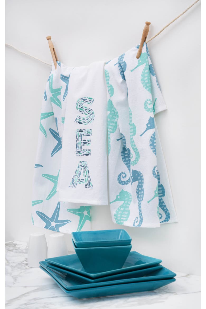 Starfish at Sea Flour Sack Kitchen Dishtowel, Alternate, color, Blue