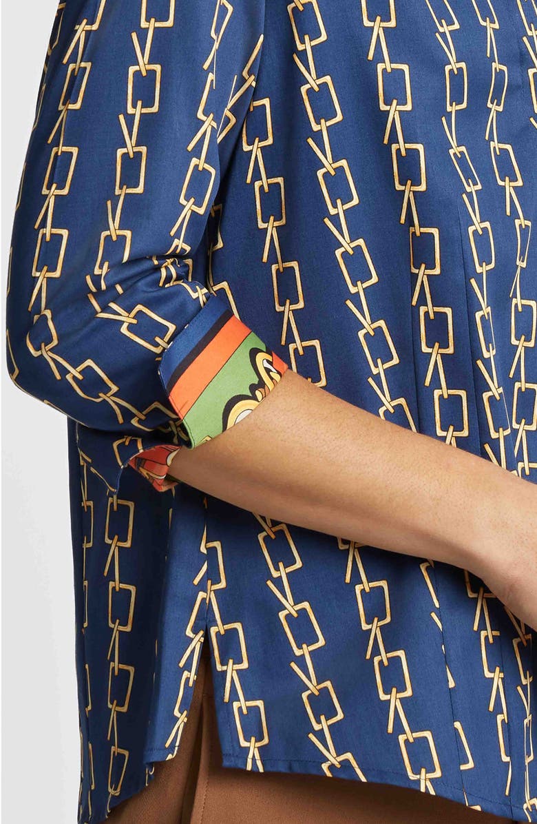 Foxcroft Taylor Chain Stripe Cotton Button-Up Shirt, Alternate, color, Pacific Blue