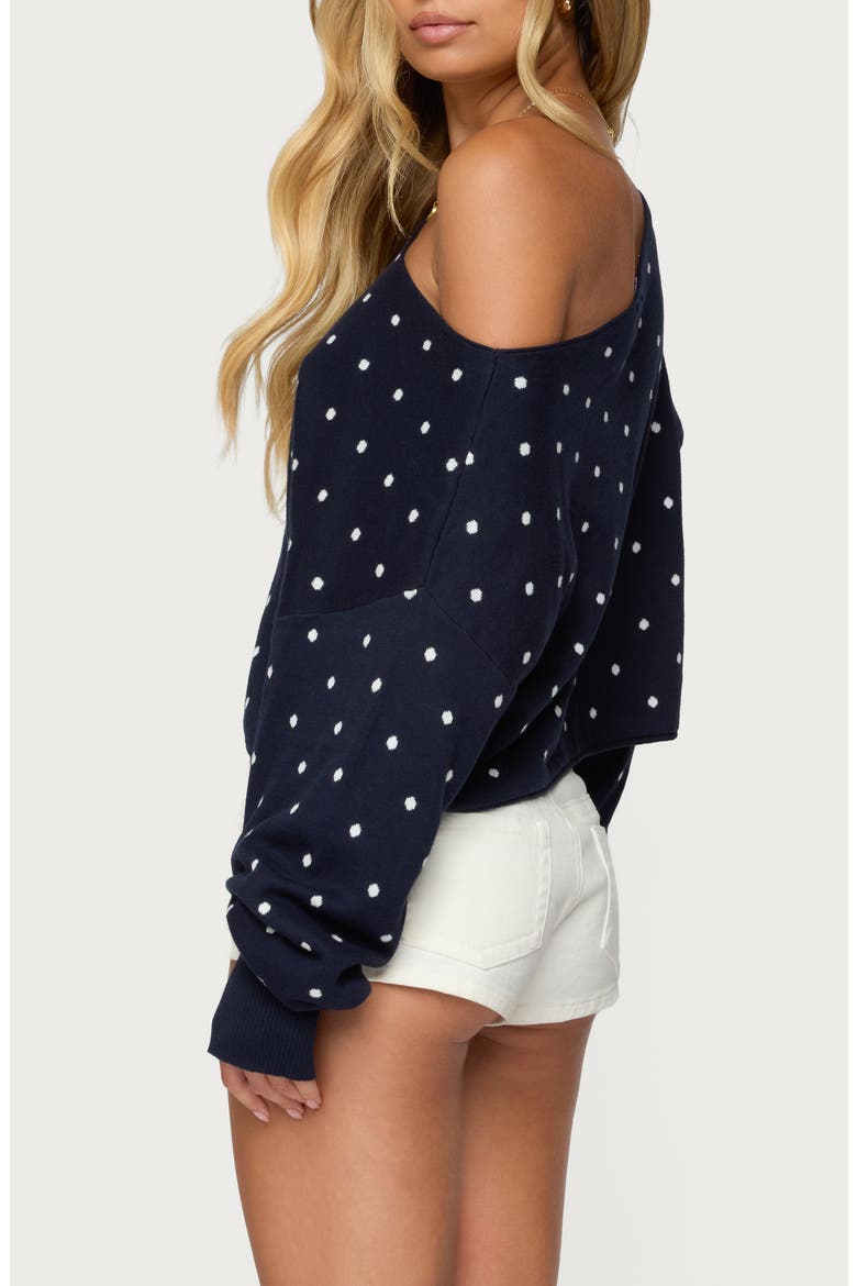 Oversize Off the Shoulder Polka Dot Sweater, Alternate, color, NAVY