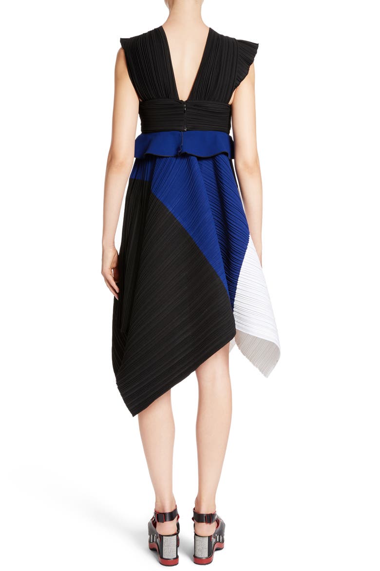 Pleated Crepe Dress, Main, color, BLACK/ OPTIC WHITE/ INDIGO