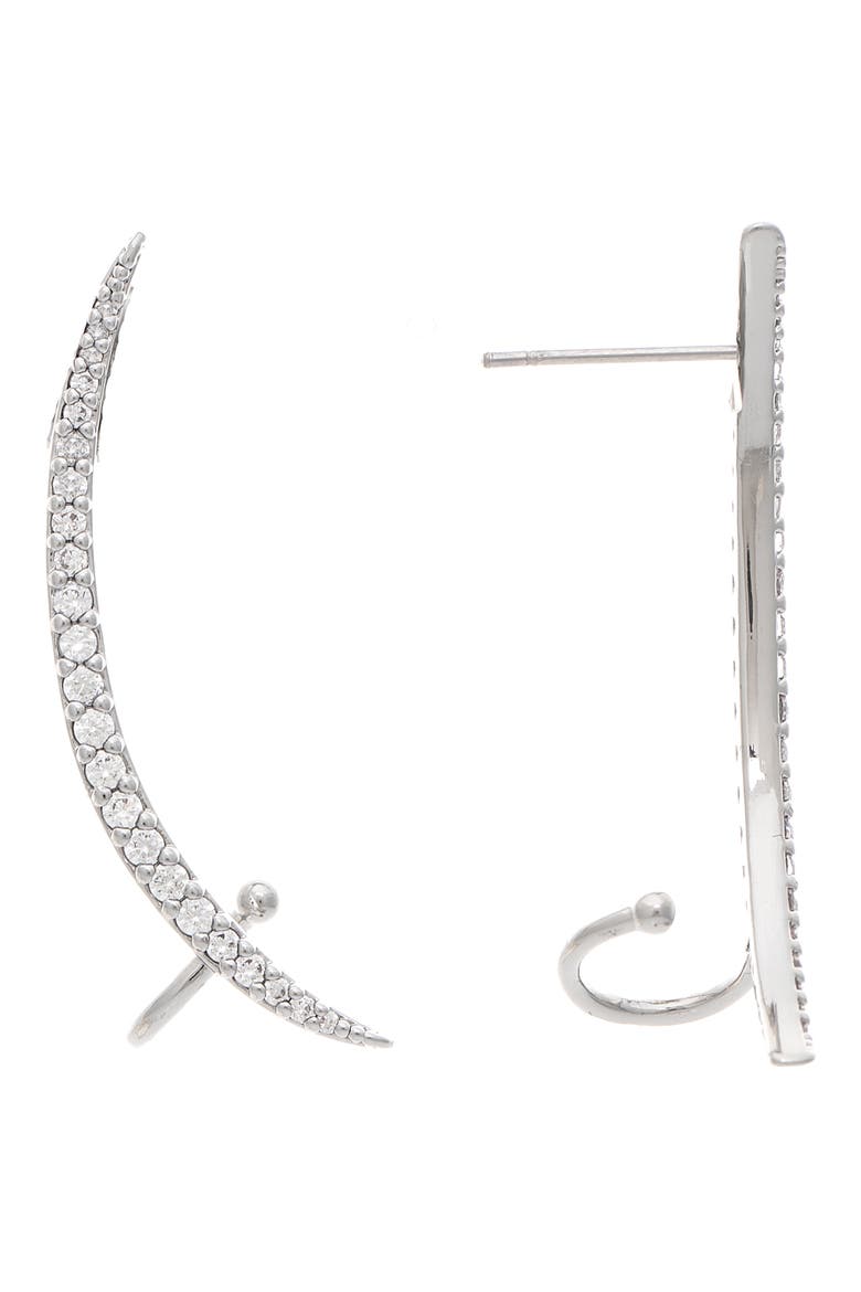 Pavé CZ Ear Cuffs, Main, color, WHITE RHODIUM