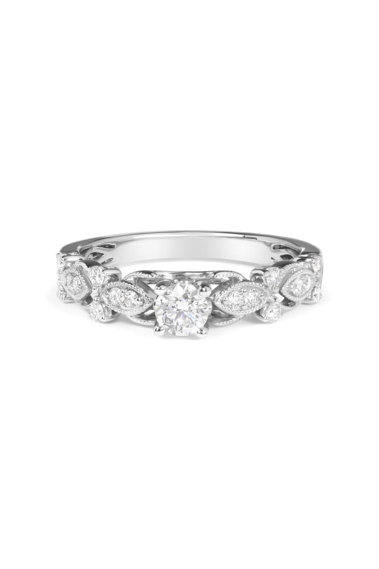 14K White Gold 1/2 Cttw Diamond Vintage Style Engagement Ring, Alternate, color, White