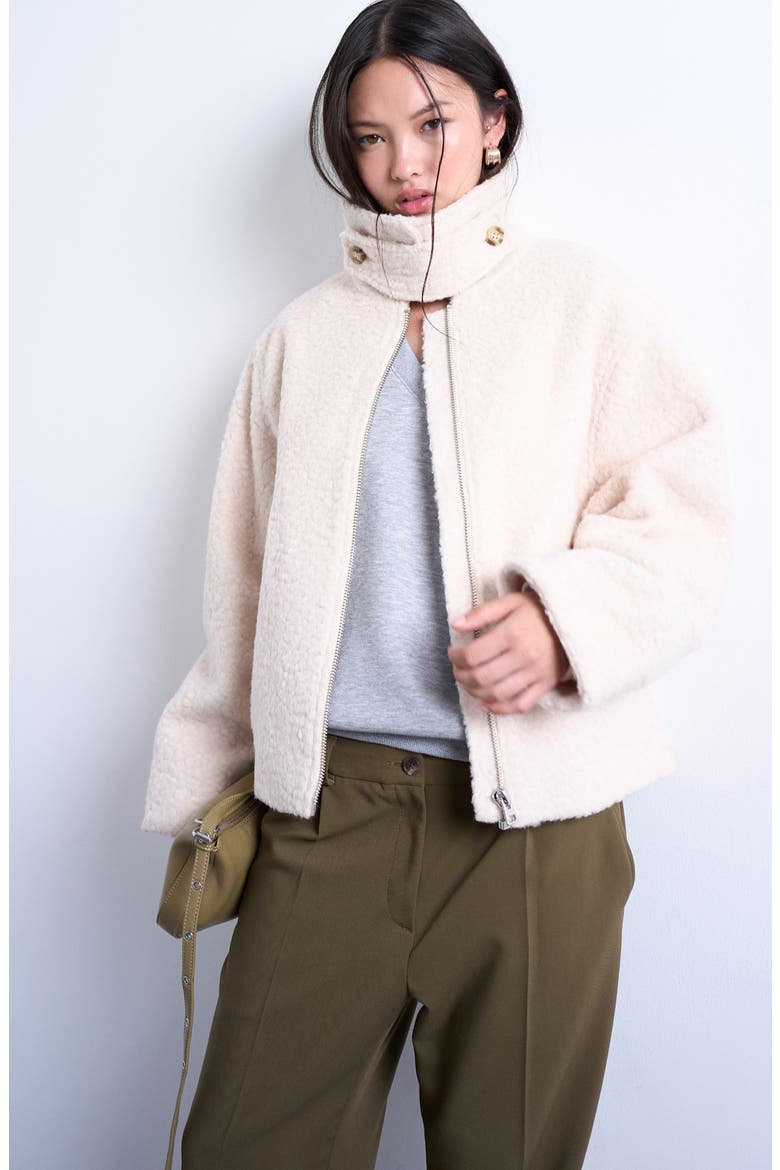 Bouclé Tab Detail Bomber Jacket, Main, color, CREAM