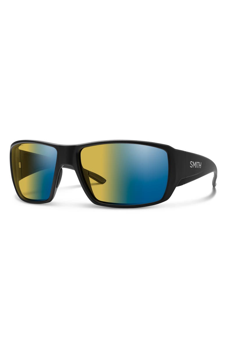 Smith Guide's Choice 62mm Polarized Oversize Wraparound Sunglasses, Alternate, color, Black / Glass Yellow Blue