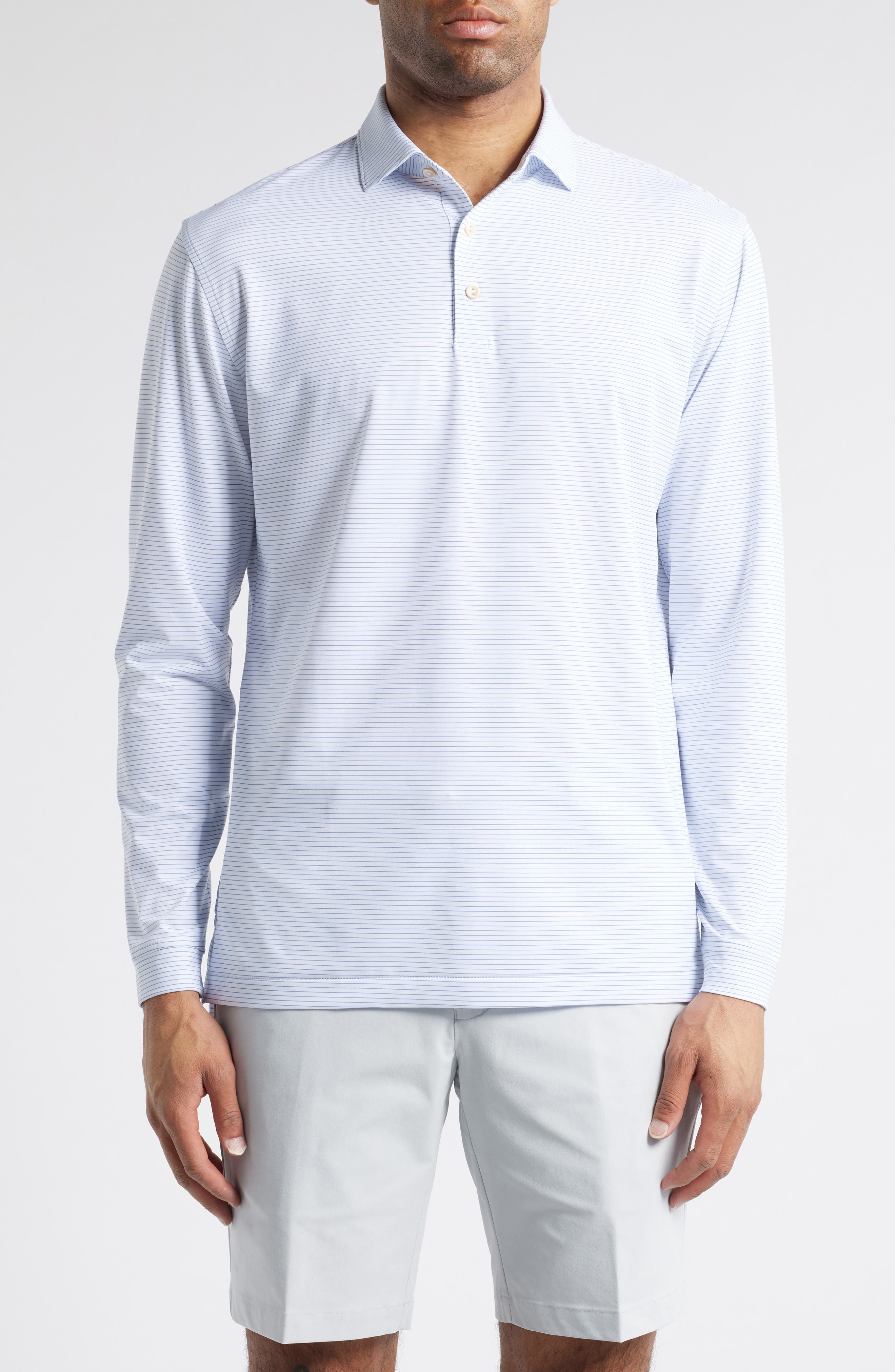 Highlands Pinstripe Long Sleeve Performance Polo