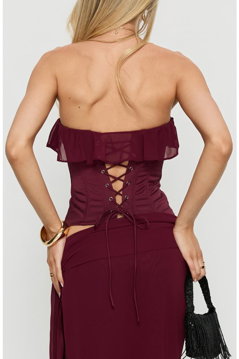 Holliann Ruffle Strapless Corset Top, Alternate, color, WINE