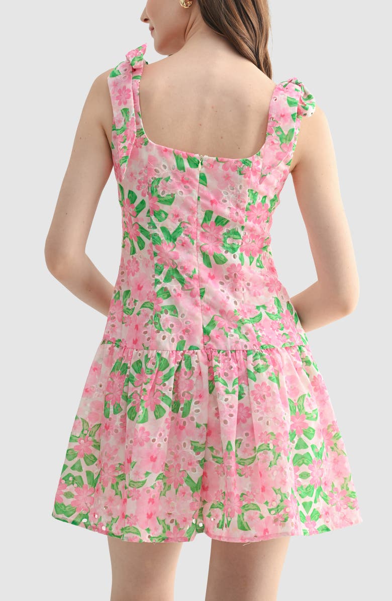 All in Favor Floral Eyelet Detail Minidress, Alternate, color, Pink Floral