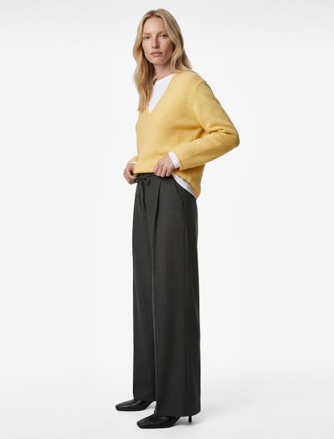 Pleated Straight Trousers With Drawstring