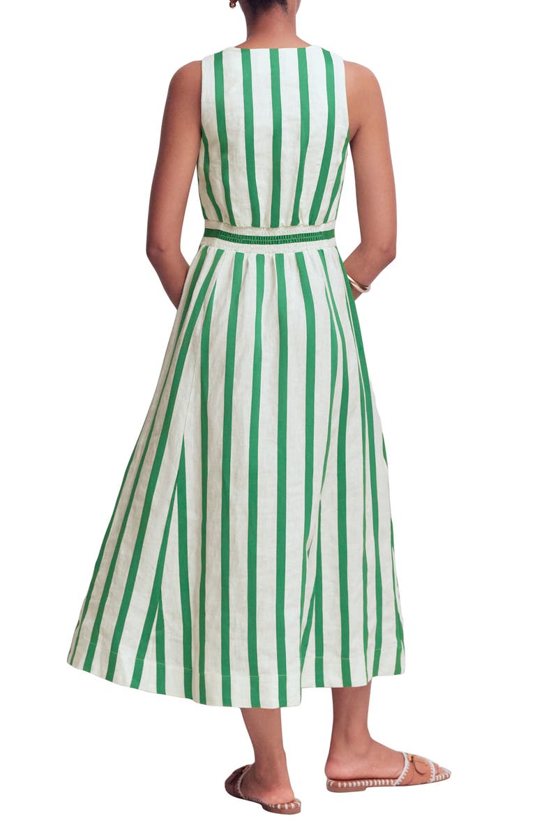 Boden Catherine Stripe Button-Up Midi Dress, Alternate, color, Green Ivory Stripe
