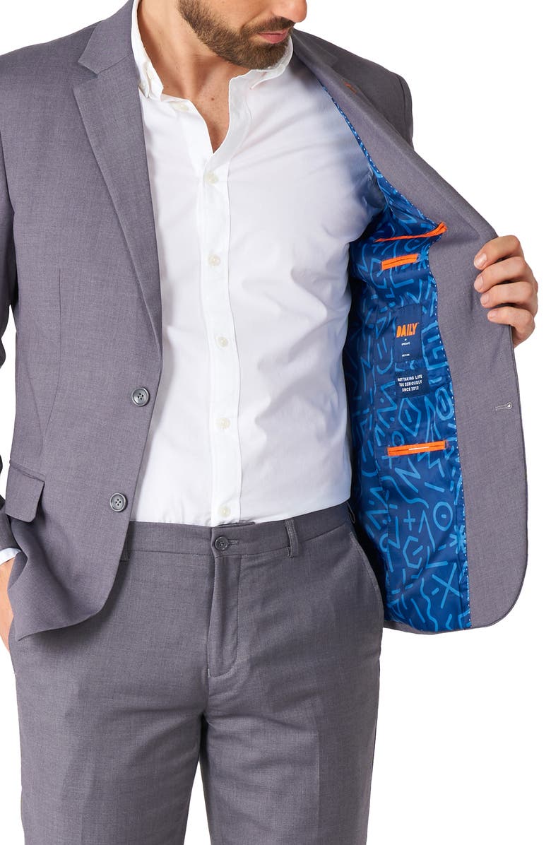 OppoSuits Daily Tailored Fit Dark Grey Stretch Suit, Alternate, color, Grey