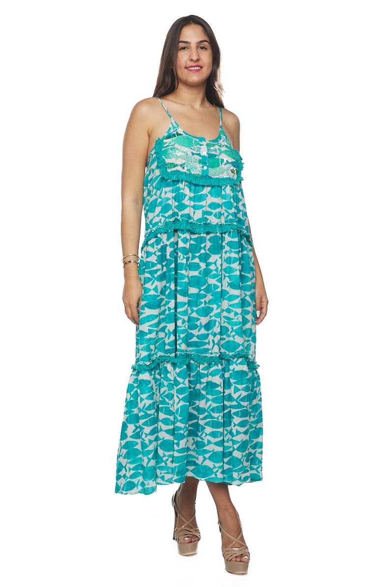 RANEES Ruffle Tier Cotton Maxi Sundress, Alternate, color, Blue