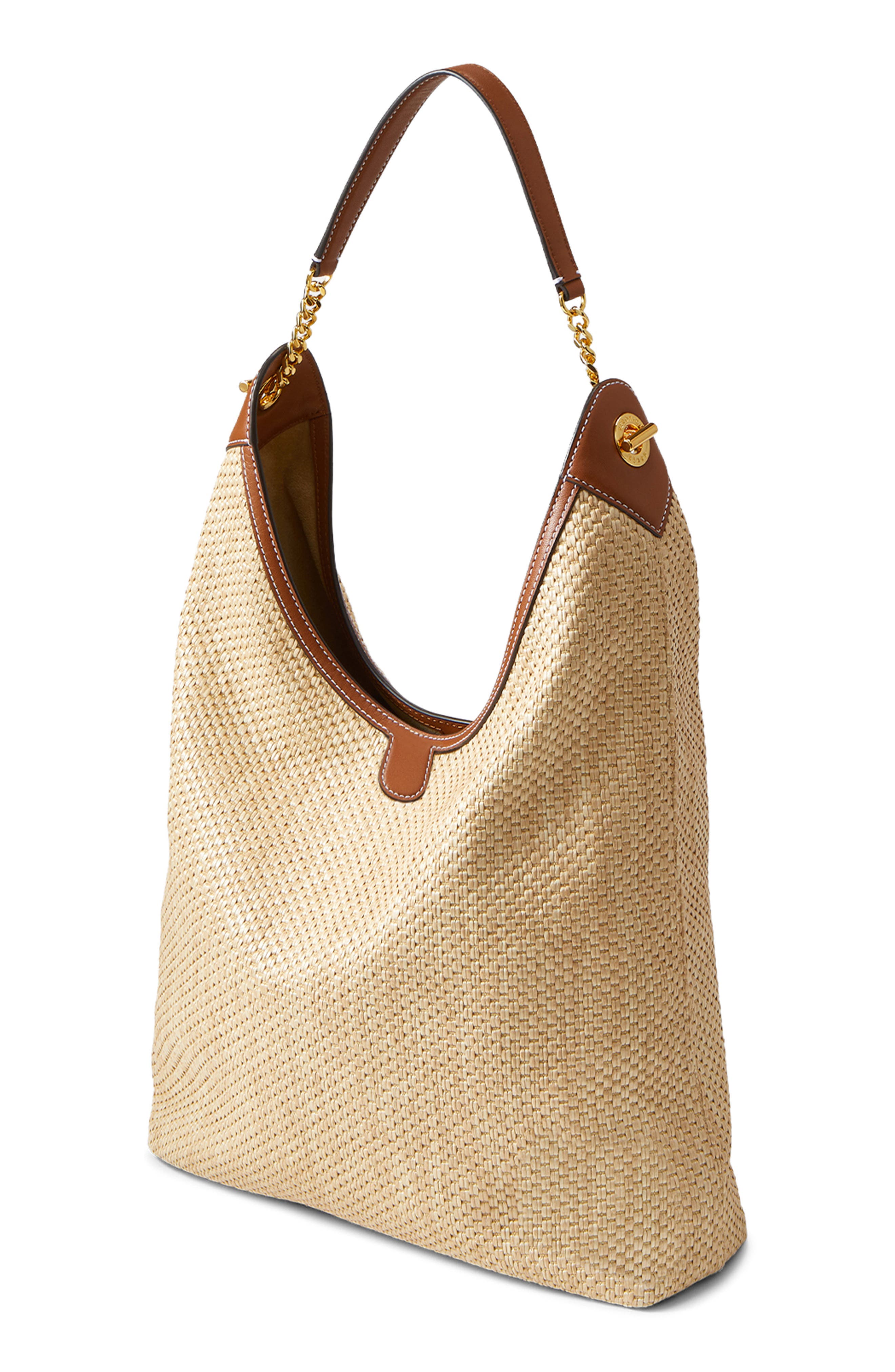 Veronica Beard Jour Raffia & Leather Shoulder Bag, Alternate, color, Hazelwood Natural