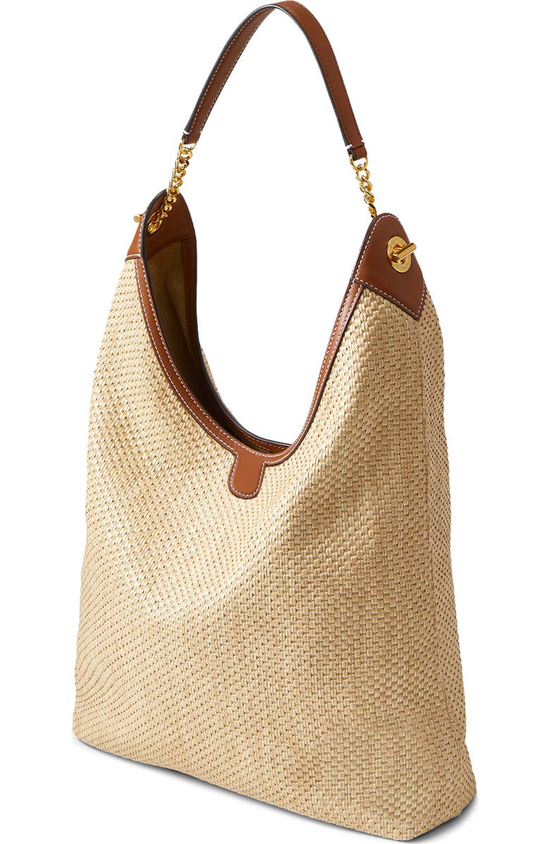 Veronica Beard Jour Raffia & Leather Shoulder Bag, Alternate, color, Hazelwood Natural